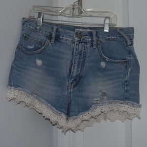 Free People Lace-Trimmed Denim Shorts
